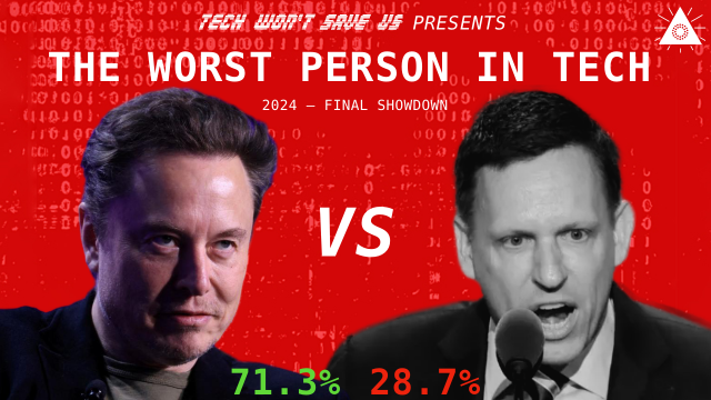 Elon Musk with 71.3% versus 28.7% for Peter Thiel.