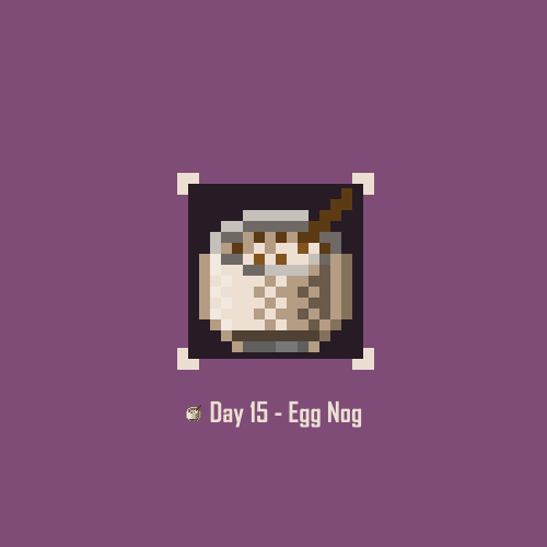 Pixel icon of a glass of eggnog with a vanilla stick in it