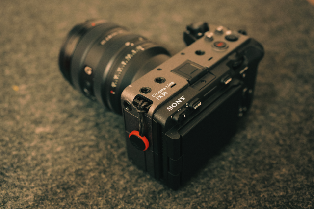 A Sony FX30 camera with a Sony FE 24-50mm f/2.8 G lens.