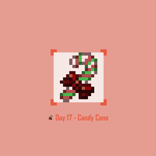 Pixel icon of a candy cane with a bow attached to it