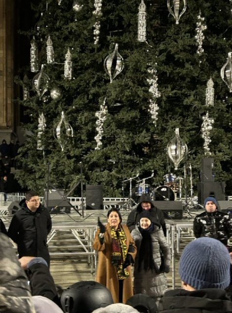 Salome Zourabichvilli addressing a crowd in Tbilisi, Georgia.