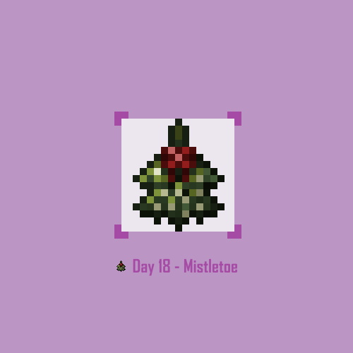 Pixel icon of a mistletoe branch with a bow