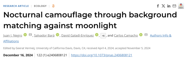 Screenshot of title: Nocturnal camouflage through background matching against moonlight.