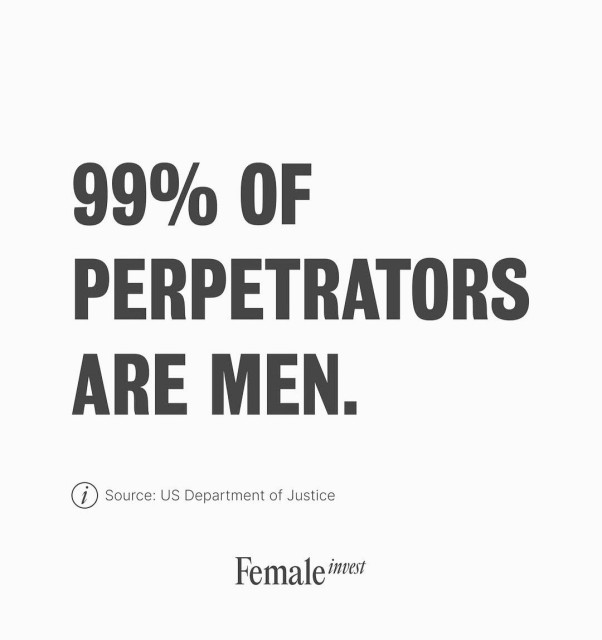 99% of perpetrators are men. 

Source: us department of justice 

Original post by female invest