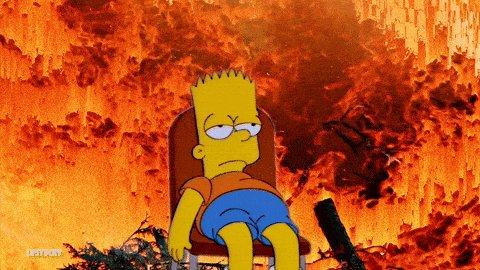 Image Bart Simpson désabusé affalé sur une chaise dans les flammes de l'Enfer 