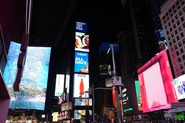 Times Square at night.