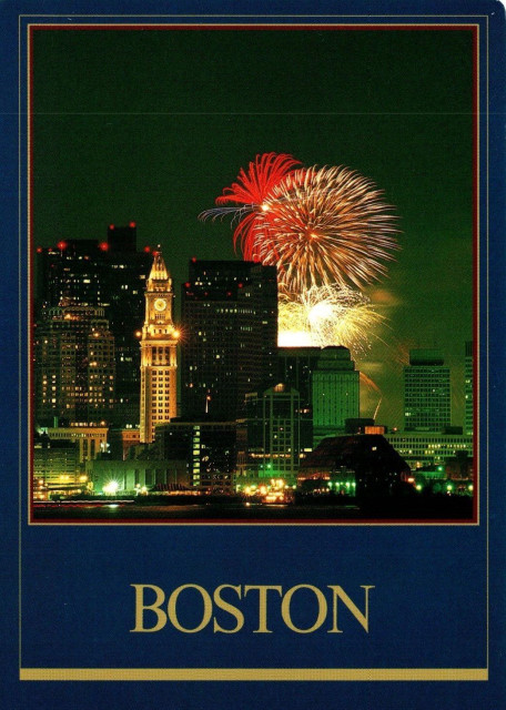 Boston skyline with fireworks