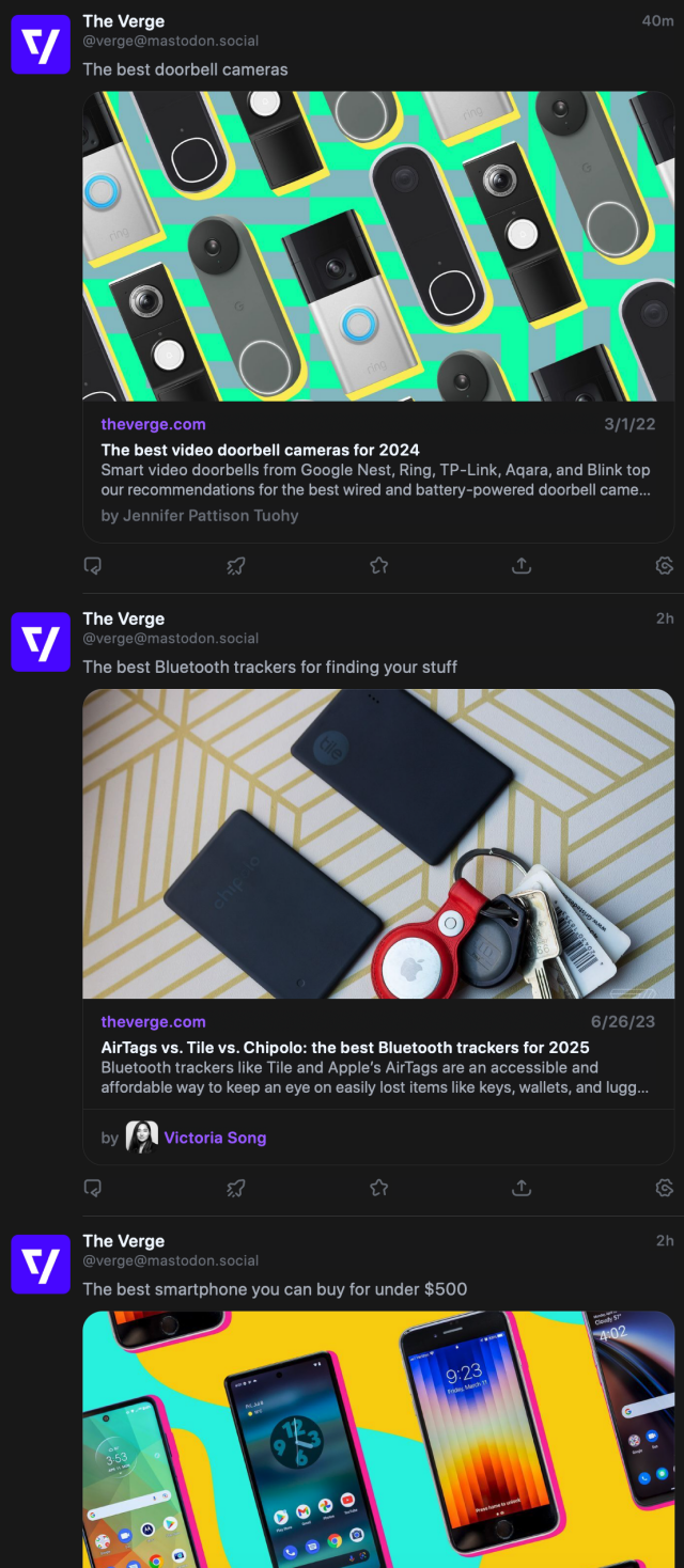 Screenshot showing The Verge’s advertisement posts.