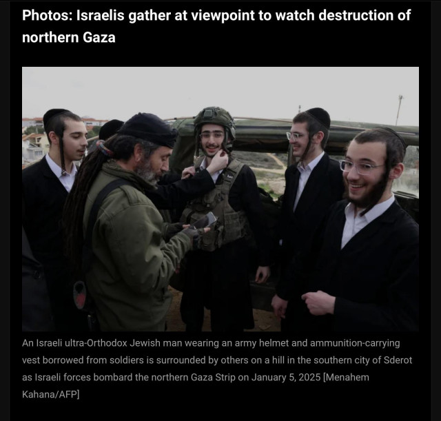 tourists observing the destruction of northern Gaza.