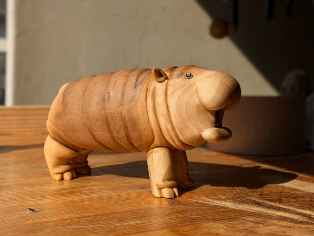 Woodcarved Moo deng the baby pigmy hippo