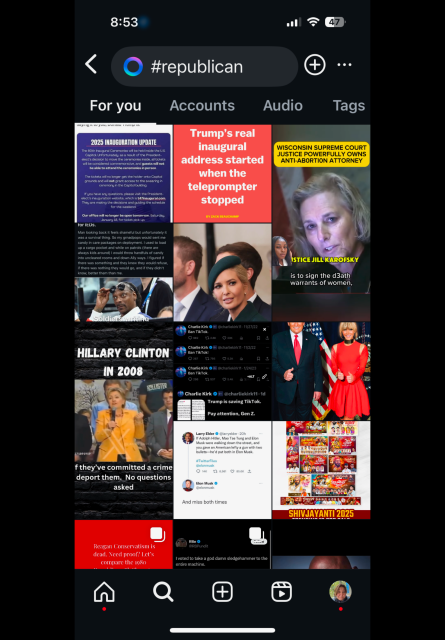A screenshot of Instagram showing a group of posts all of various republican and Trump related propaganda. With the #Republican.
