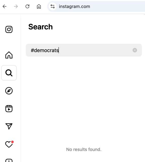 No instagram search results for #democrats.