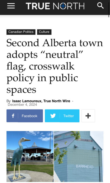 Headline from russian propaganda rag;  Second Alberta town adopts “neutral” flag, crosswalk policy in public spaces 