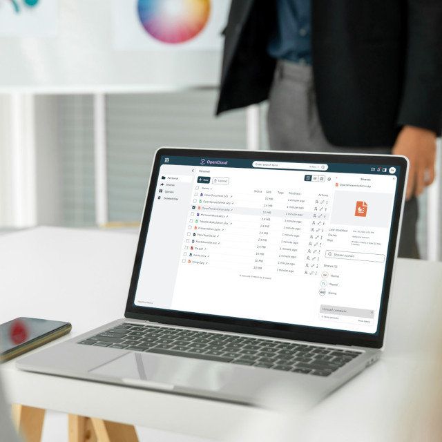 OpenCloud Filesharing-Lösung - Nutzeransicht auf einem Laptop