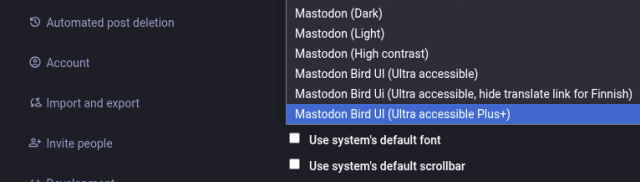 Mastodon Bird UI theme settings