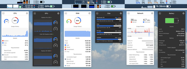 3 screenshots of the app in the Mac OS, showing off number of different views of monitoring.