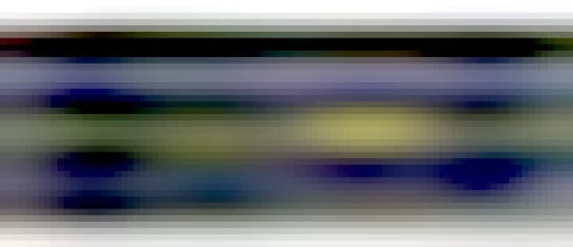 Colour panorama photograph of various white triangle yield markings on the asphalt and one large crooked yellow street arrow point to the right of the frame