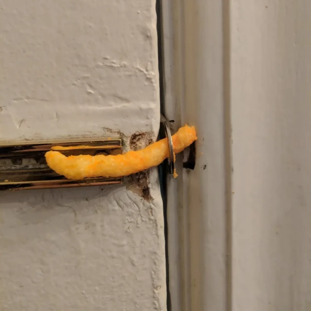 A cheeto/potato chip used to lock a door