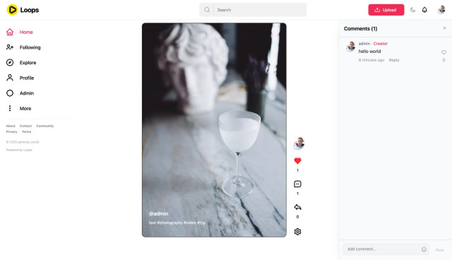 Screenshot of the Loops webUI