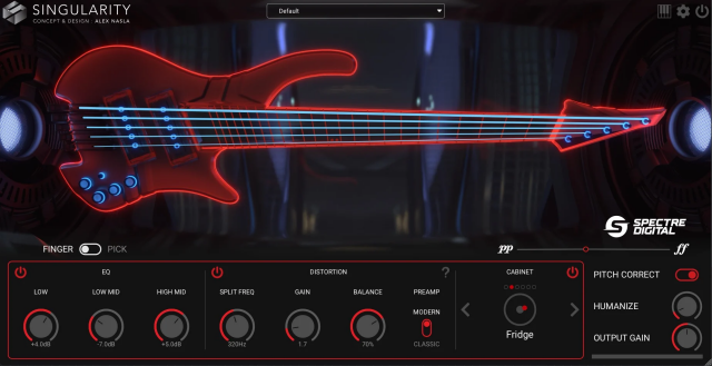 Singularity (Virtual Bass) plugin UI.