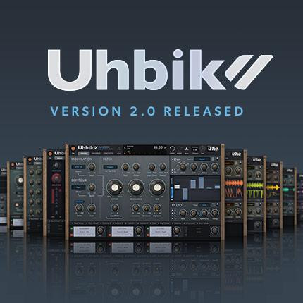 Uhbik Version 2.0 Released Key Visual with screen grabs of the various plugin UIs.