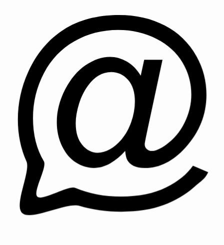 Logo of the https://chatmail.at project 
It's a black @ sign on white background, but on the lower left corner the @ sign has a speech bubble deformation 
