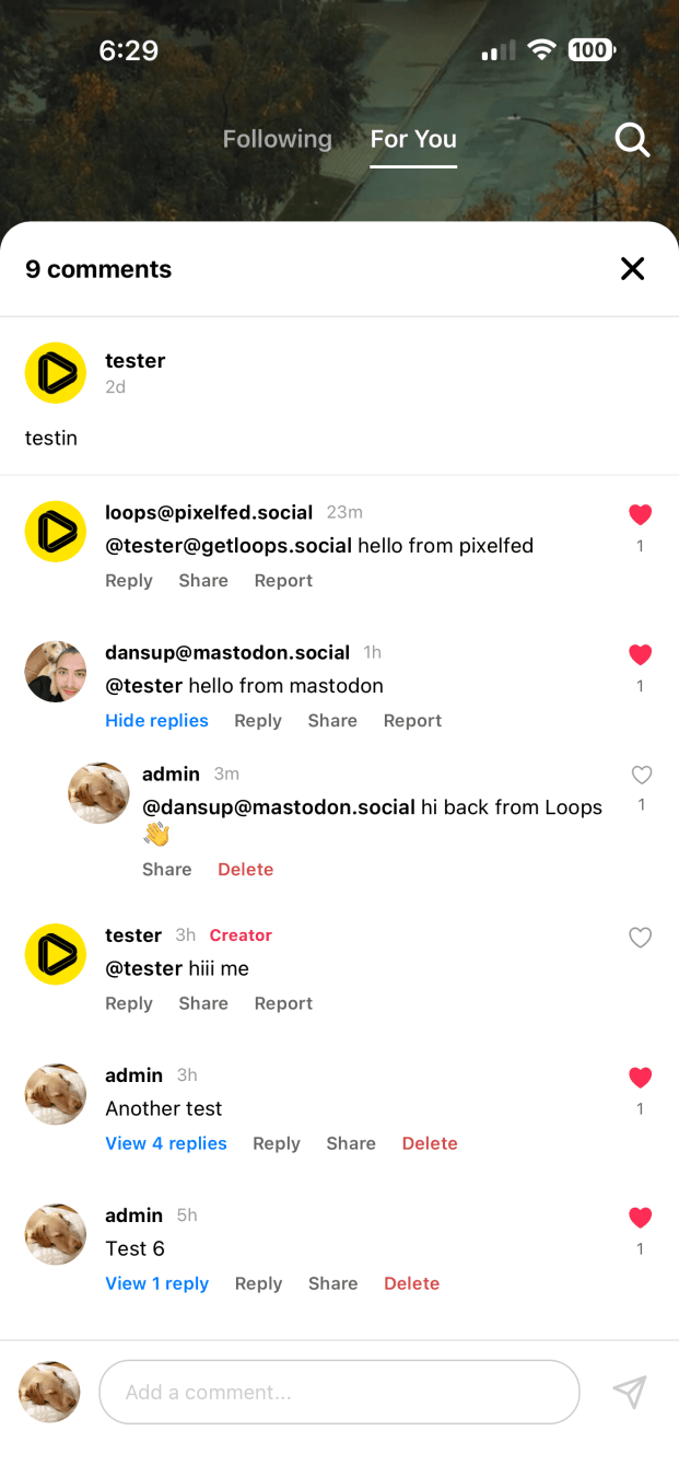 The new Loops app comment modal on iOS