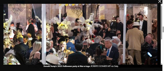 A photograph of Donald Trump's 2025 Roaring 20's themed Halloween party hours before SNAP benefits were scheduled to expire.  