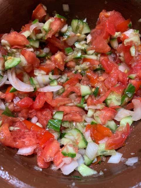 A close-up of Fattoush, a delicious Palestinian breakfast!