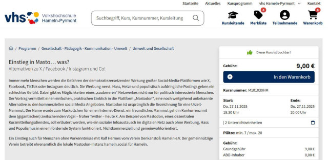 Kursbeschreibung VHS Hameln 