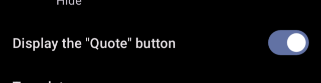 Screenshot from Settings>Timelines where Display the Quote button is enabled