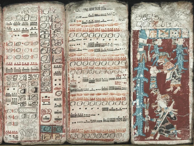 Sheets of the Dresden Codex depicting eclipses, multiplication tables, and the flood.