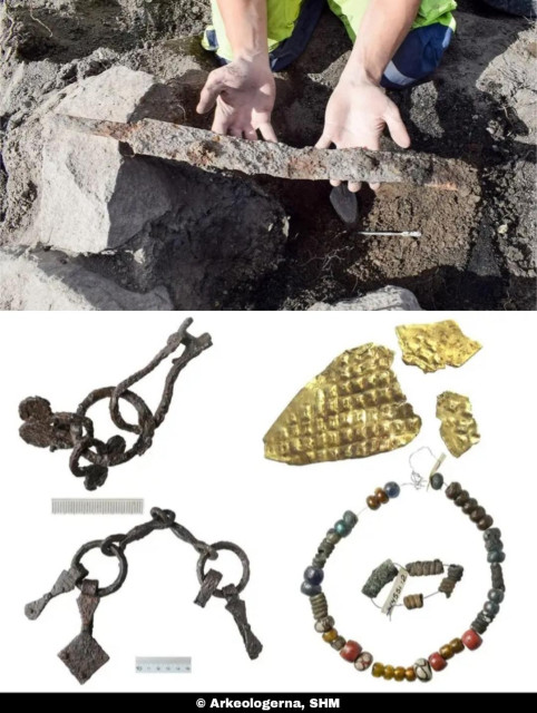 Viking treasures unearthed in Sweden reveal a society in transition

Archaeologists from Arkeologerna—the Archaeologists at the Swedish History Museums—have unearthed exceptional Viking Age treasures during excavations carried out between 2021 and 2022 along the E18 motorway in Västmanland, Sweden. The investigations revealed nine sites containing burials, settlements, and cremation grounds that together illuminate how life, death, and belief evolved in the region over more than a thousand years.

Particularly striking discoveries included two swords found standing upright in graves—an extremely rare burial practice thought to have symbolized power or protection in the afterlife. Archaeologists also recovered beads, gold sheet metal, whalebone and clay game pieces, and exquisitely decorated horse gear, all remarkably well preserved...