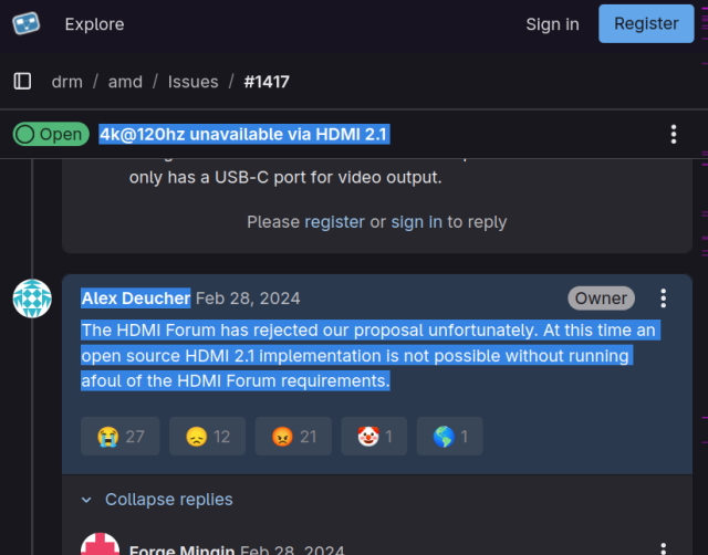 Screenshot of the first linked and quoted post