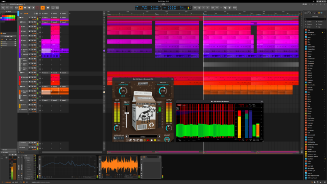 Demo project in Bitwig Studio 6.0 Beta 6 test running a new Linux Audio plugin called Chocolate Milk.