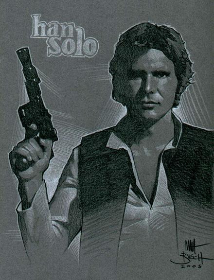A drawing of Han Solo with a gun in his hand