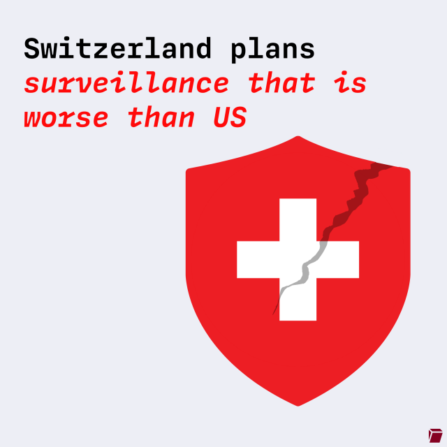 Title: Switzerland plans surveillance that is worse than US

Broken shield with a Swiss flag on it
