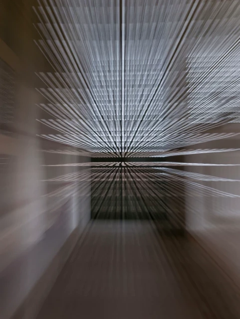 In einem Raum in Richtung Fenster, das mit einem Rollo nicht gabt abgedunkelt ist, fotografiert.
Während der Aufnahme gezielte Drehung/Bewegung  des Objektivs/der Kamera, um einen Verwischeffekt zu erzeugen.
Hier lauf nun Strahlen auf einen Punkt in der Mitte zu.