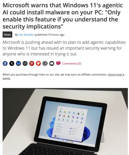 Microsoft warns that Windows 11's agentic AI could install malware on your PC: "Only enable this feature if you understand the security implications"