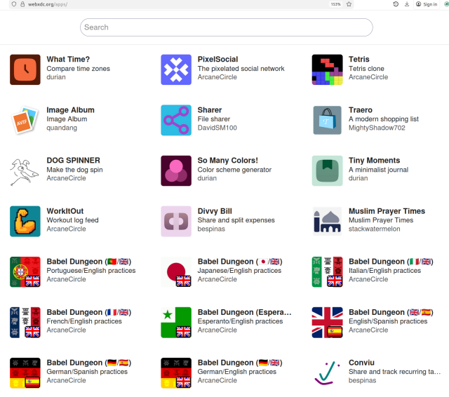 web page screenshot of https://webxdc.org/apps 