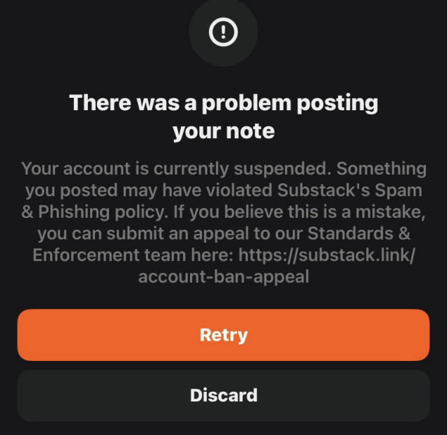 Suspended message from Substack