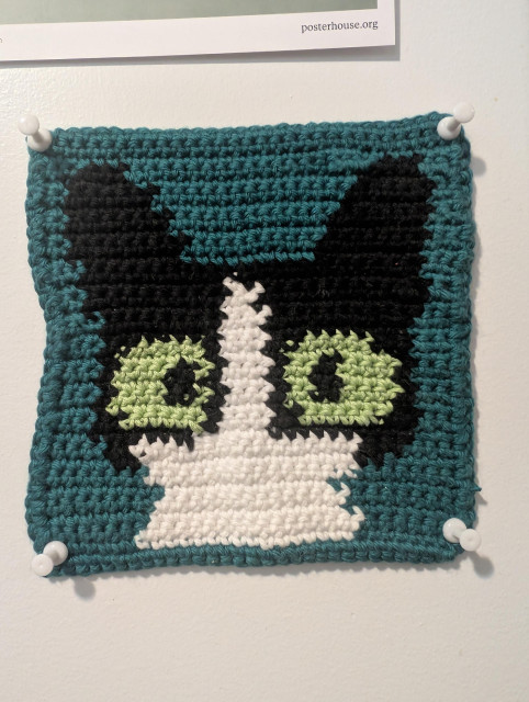 Crocheted tuxedo cat 