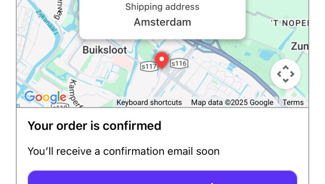 a screenshot of a webshop UI saying, “Your order is confirmed”