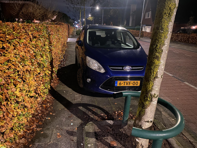 Car parked on the sidewalk. Good luck baby strollers and less mobile people