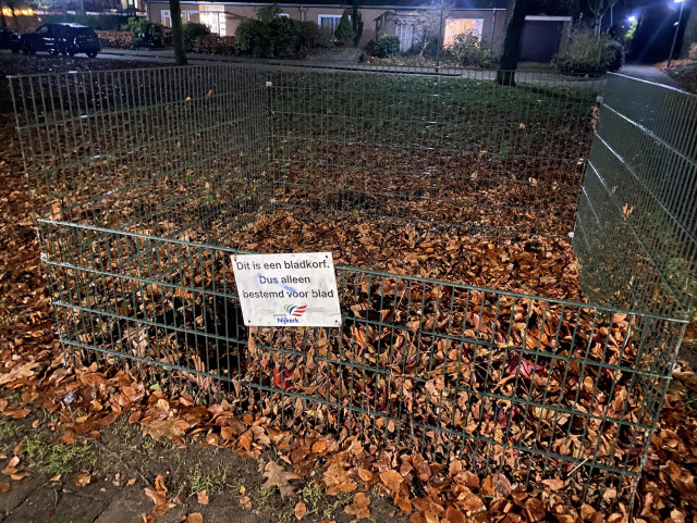 A box for leaves. The sign emphasizes ONLY LEAVES