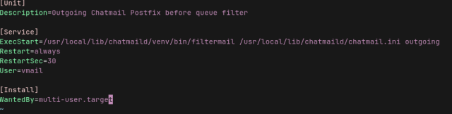 Syntax-highlighted systemd unit of filtermail as used by chatmail relays