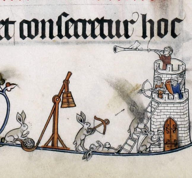 Siege rabbits. Pontifical of Renaud de Bar, France ca. 1303-1316. Cambridge, Fitzwilliam Museum, MS 298, fol. 41r.
#medieval #MedievalArt