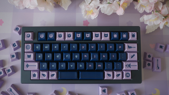 Purple and dark blue cat themed keyboard.