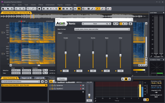 Acoustica's UI with the Remix plugin in front.