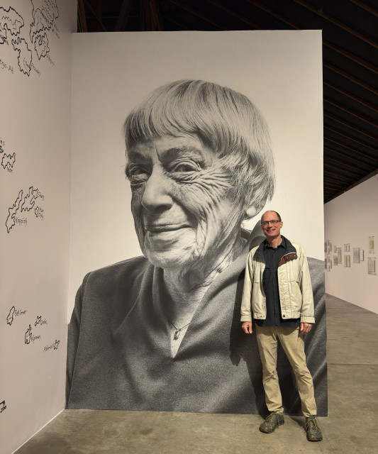 Image of Ursula Le Guin and OP from her exhibit